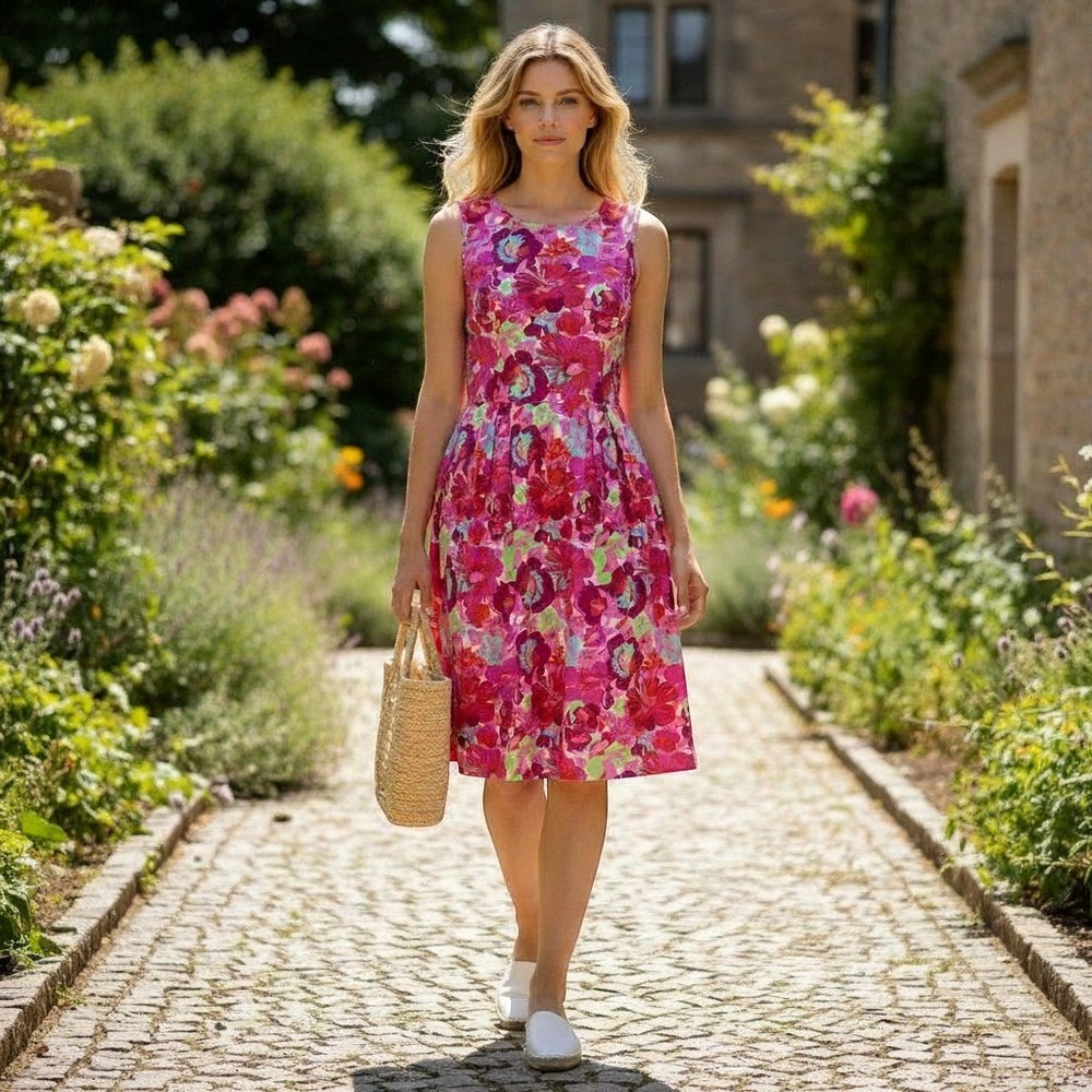 Jude Connally Pink Floral Sleeveless Fit Flare Dress XS Style Bright‎ Stretch